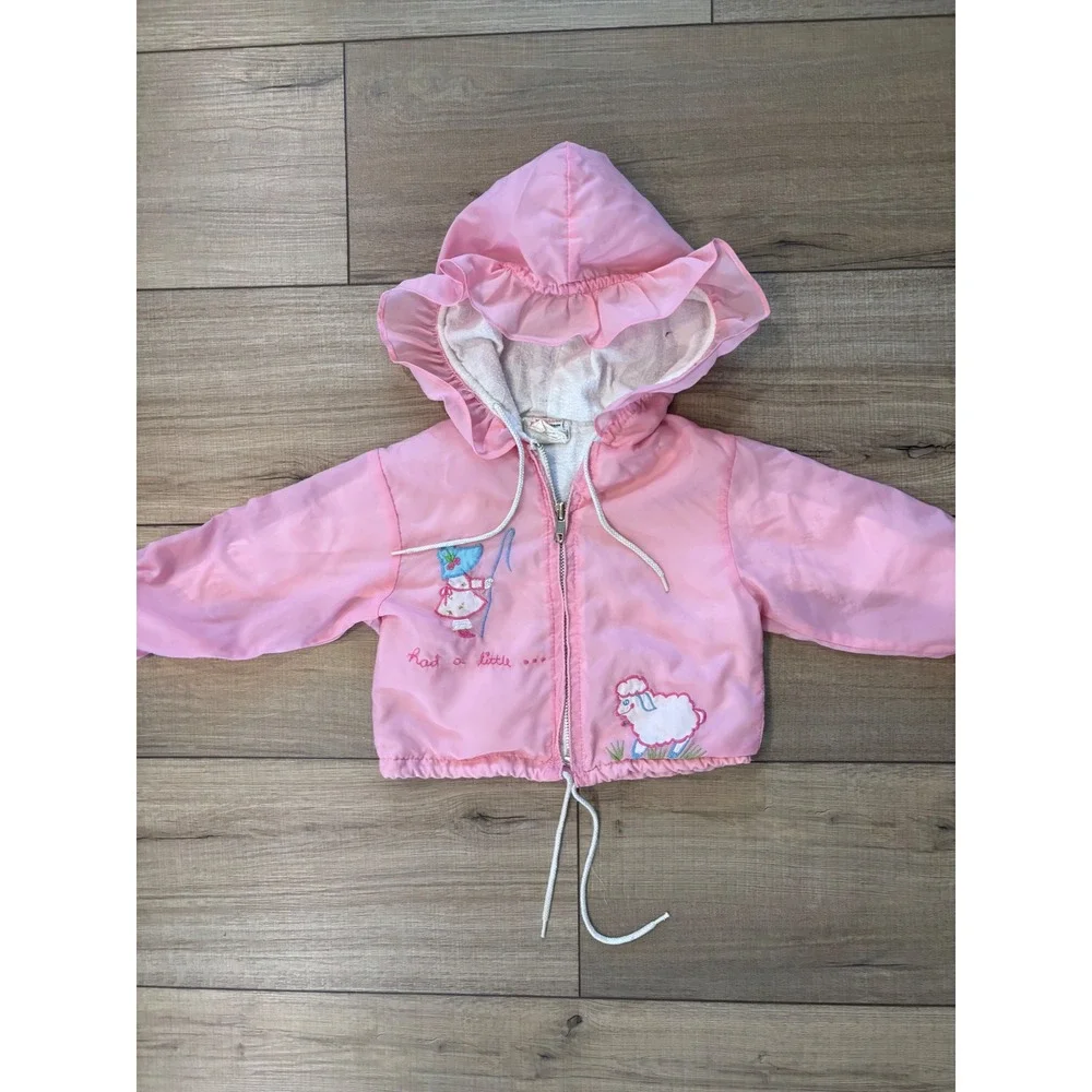 Sears Mary Had a‎ Little Lamb Windbreaker baby girl Pink Ruffle Hood vintage 6 m